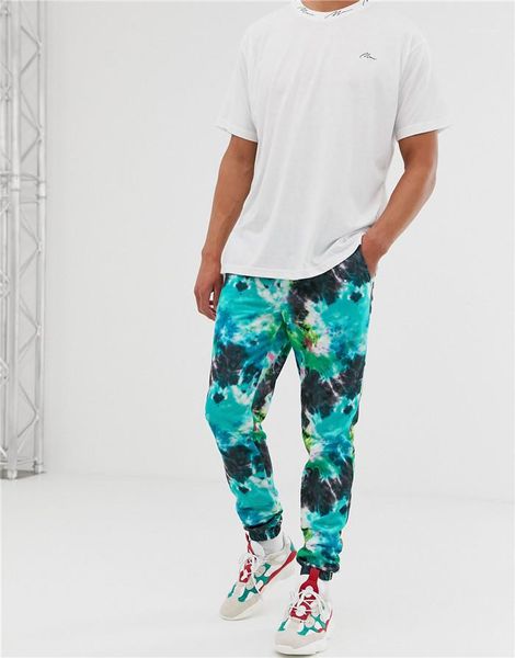 

summer designer contrast color drawstring loose trousers males sports casual pencil pant teenagers 3d floral print pants spring, Black