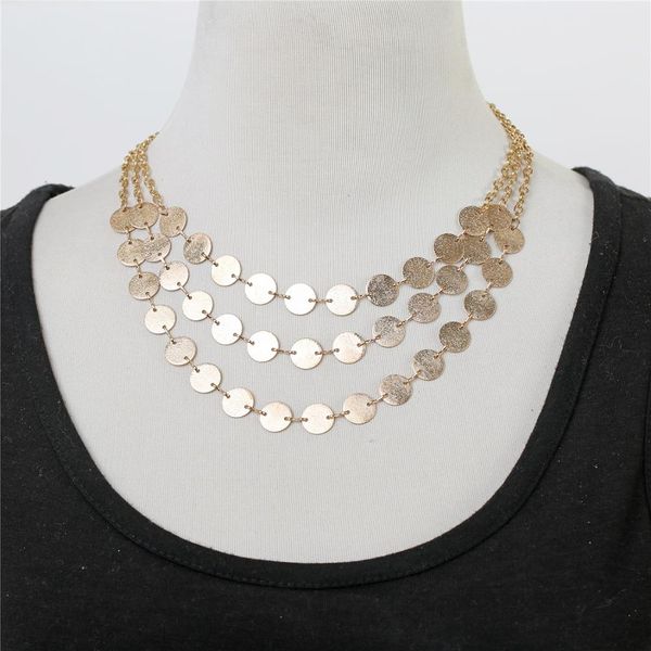 

bijoux femme collier gold silver color multilayer sequins statement bib chokers necklaces women choker boho jewelry kolye 2019, Blue;slivery