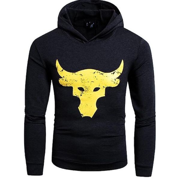 

mens spring new hoodies harajuku printed bull hooded sweatshirts thick fleece pullovers, Black