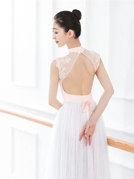 

dance leotards one-piece dance practice clothes women lace gymnastics dancing costume high collar ballet leotard, Black;red