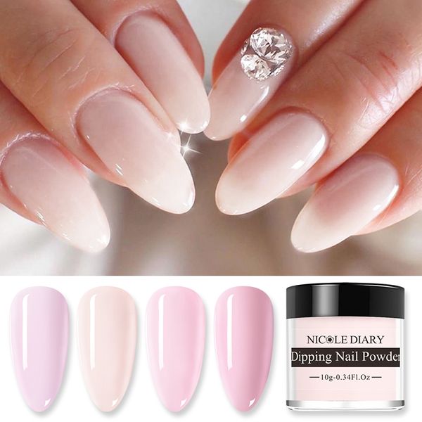

nicole diary dip dipping powder jelly pink nail glitter polish chrome gradient natural dry acrylic nails nail art decoration, Silver;gold