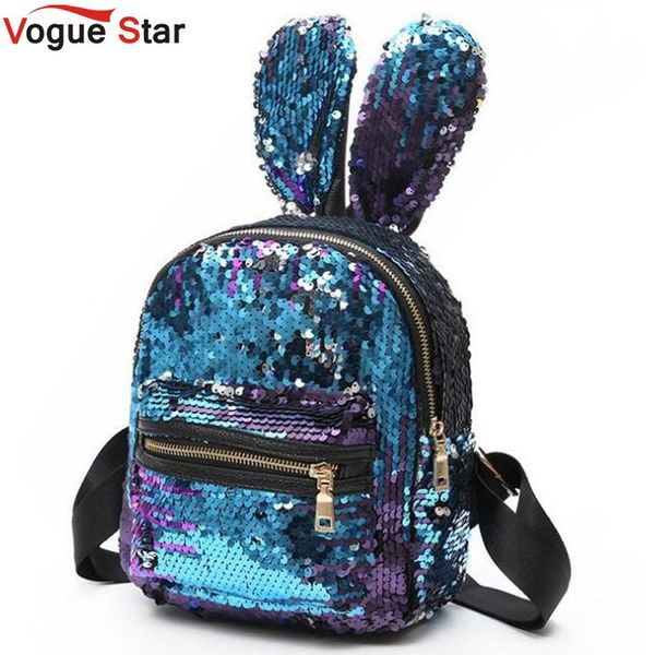 

mini sequins backpack cute ears shoulder bag for women girls travel bag bling shiny backpack feminina lb669