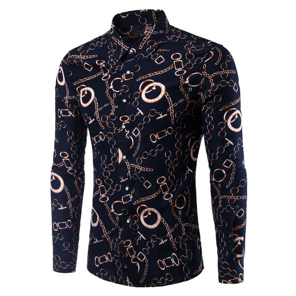 

2019 men's shirts casual autumn winter long sleeve printed lapel camisa masculina british style cotton men's slim male shirt #ve, White;black