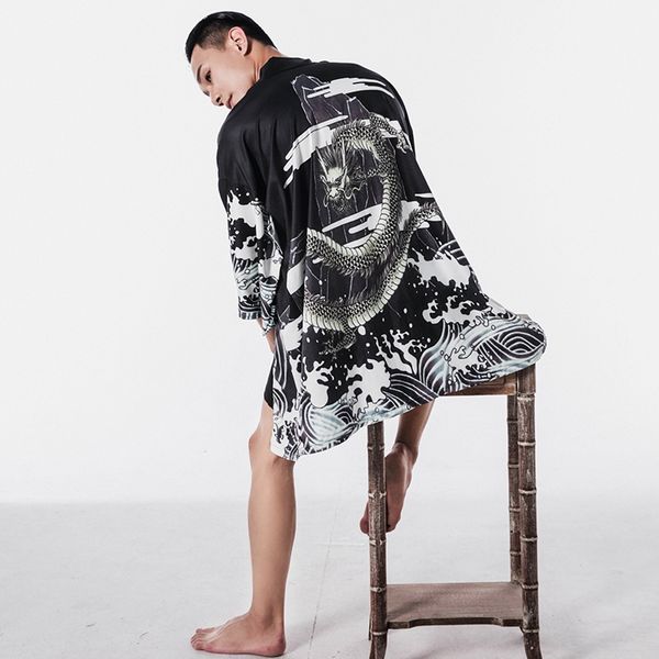 

blouses male hawaiian shirt men japanese kimono cardigan harajuku japanese streetwear clothing cool blouse male shirt kk001, White;black