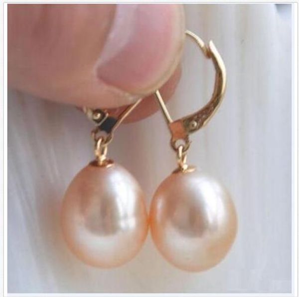

genuine 10-12mm australian south sea pink pearl earring 14k yellow gold, Golden;silver