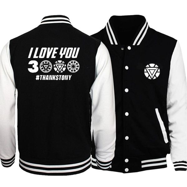 

mens the 4 iron man print baseball jacket i love you 3000 streetwear jackets 2020 man brand stand collar bomber coat, Black