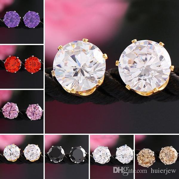 

earings for woman wedding jewelry rhinestone gemstone crystal stud earrings korean fashion jewelry 925 silver plated zircon cz stud earrings, Golden;silver