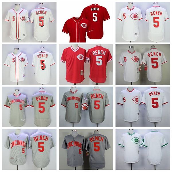 

retire 1969 1975 1976 1990 vintage 5 johnny bench baseball jersey men pullover flexbase cool base cooperstown red white grey stitched high, Blue;black