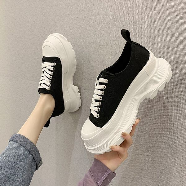 

black flat platform shoes women round toe canvas flats summer fashion cross strappy thick sole half slippers women 2020