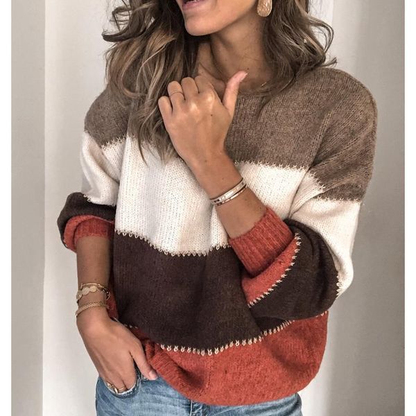 

women's autumn winter casual long sleeve color stitching sweater knitting shirt, White;black