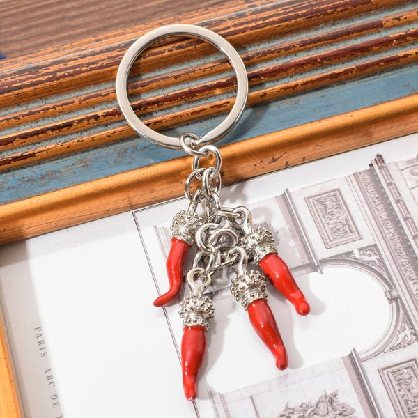 

vicney new trendy alloy red small pepper shape keychain women creative chili keyring christmas keyfob gift jewelry for friends, Silver