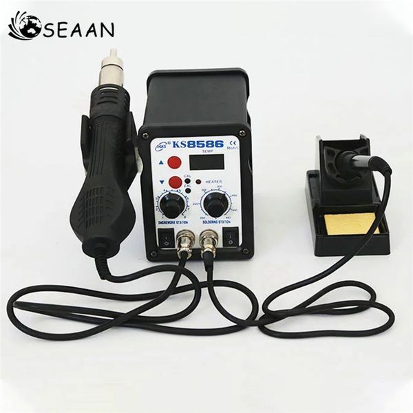 

seaan 2in1 8586 digital soldering iron station desoldering air gun smd rework station mobile phone repair air gun