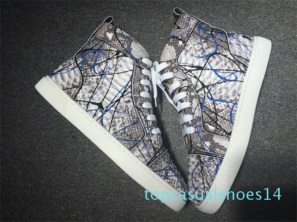 

luxury designer womens mens red bottoms fashion high sneakers spikes casual flats for men ladies chaussures pour hommes femmes t14, Black