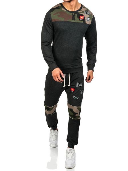 

zogaa spring autumn men tracksuits outwear hoodies o-neck sportwear sets male sweatshirts men set clothing+pants plus size, Gray