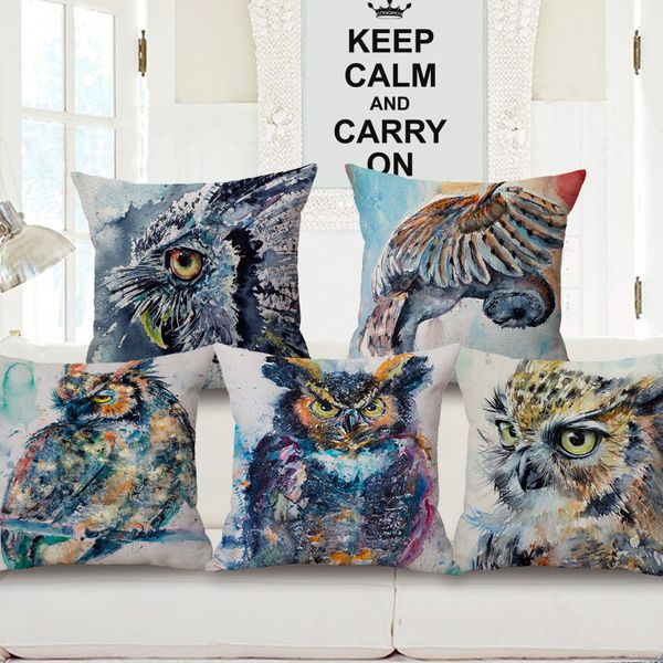 

owl ink painting embrace pillow case foreign trade sellers cotton cushion set fashion siesta pillow