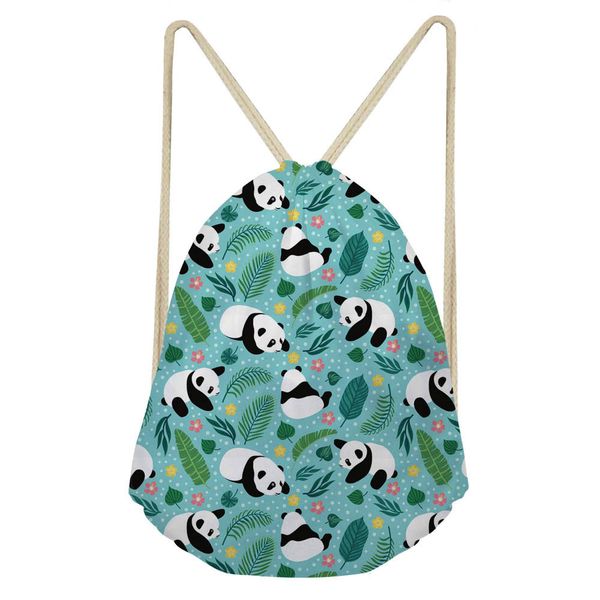 

thikin fresh floral panda drawstring bag string sack beach women kids travel storage package teenager drawstring backpack