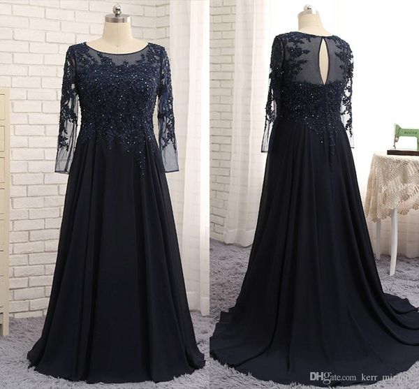 

custom made navy blue mother of the bride groom dresses long sleeves appliques lace a-line v-neck 2020 long winter evening party gowns, Black;red