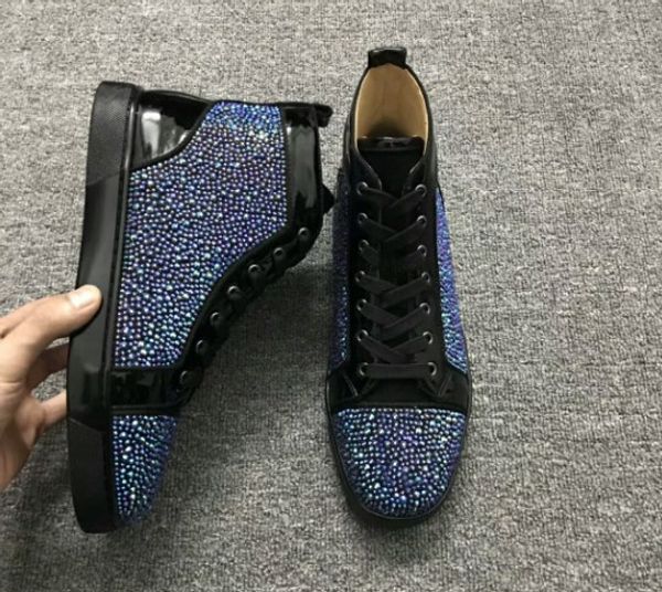 

designer studded spikes flats shoes red bottoms shoes luxury mens womens party lovers genuine leather sneakers size 36-46, Black