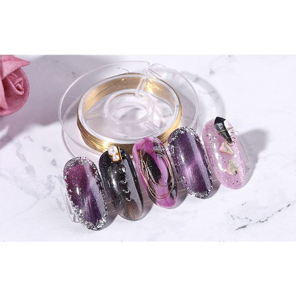 

1 roll copper wire nail art decor line diy 3d tips rhinestones jewelry manicure supplies ---ms, Black