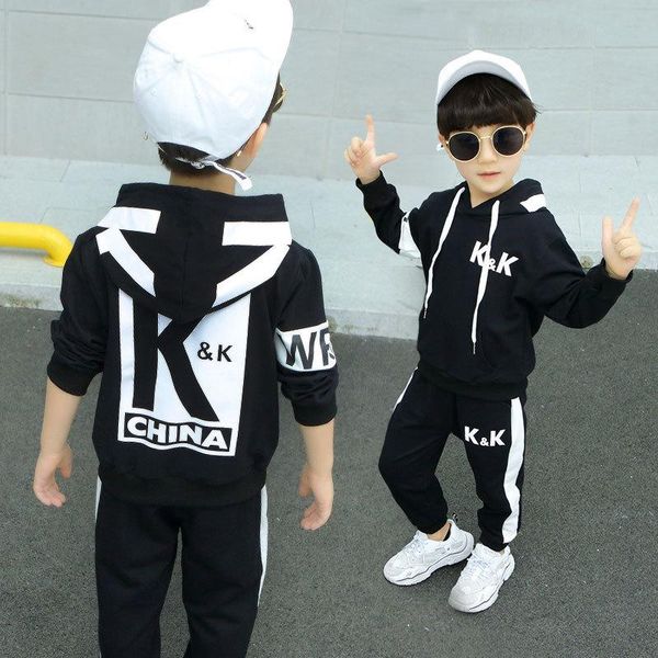 

children's clothing boy autumn and winter new coat casual pants sports jacket hooded sweater trousers two-piece, White