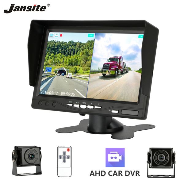 

jansite 7" car dvr monitor ahd two split screen rear view camera loop recording reverse assistance camera parking system monitor