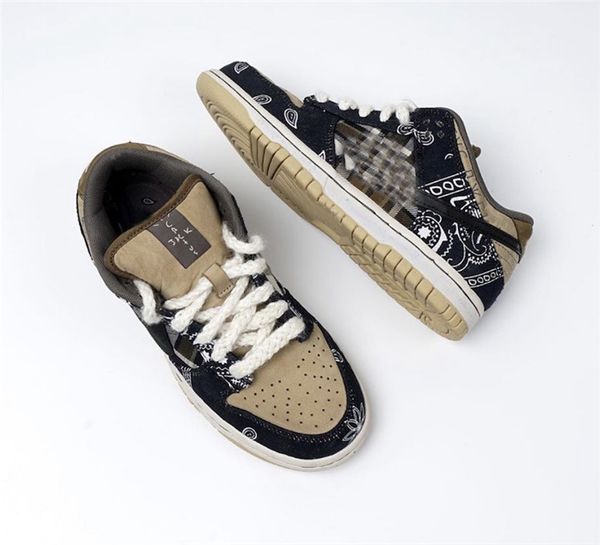 

2020 authentic sb dunk low travis scott regular box cactus jack black parachute beige petra brown ct5053-001 men running shoes