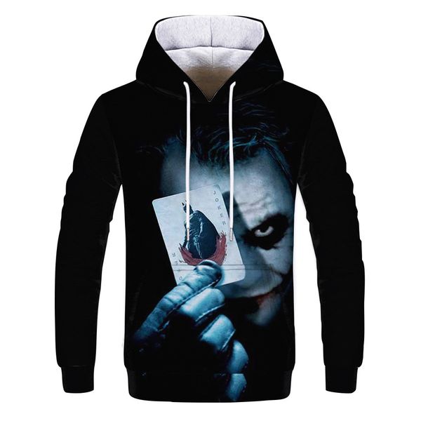 

mens designer clown poker 3d digital printing casual hooded sweater, Black