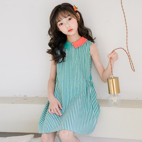 

2020 new girls summer dress cotton baby stripe dress cute patchwork summer doll collar kids clothes children for girls, Red;yellow
