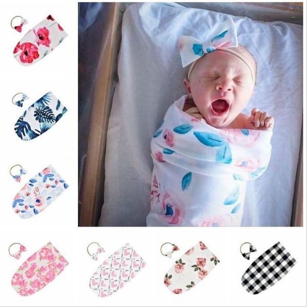 Bebê sacos de dormir infante recém-nascido Swaddle Blanket Crianças Baby Sleeping Swaddle impressa Enrole floral Headband da criança Sono Sacks Cocoon C885