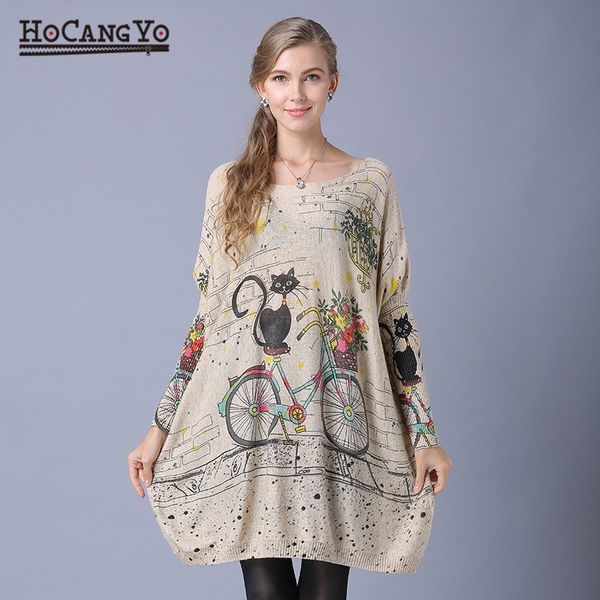 

women casual sweater coats batwing sleeve print sweaters pullovers women clothing loose casual long oversized print sweater, White;black