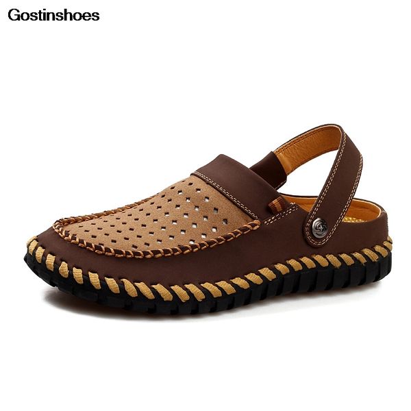 

sandles genuine leather mens sandalias fashion slip shoes sandale homme cuir sandals men shoes summer, Black