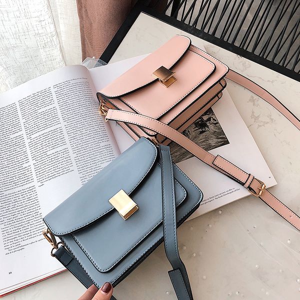 

simple small pu leather flap shoulder messenger women's brands crossbody bags wide strap solid color clutch women brands purses