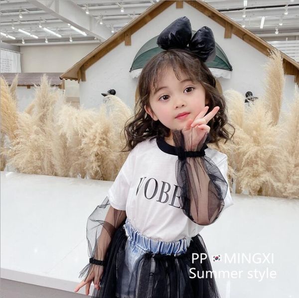 

2020 girls patchwork t-shirt short sleeve fashion summer girls 3-8t c989, Blue