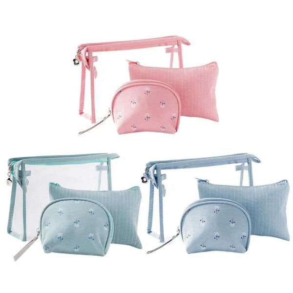 

3pcs/set durable cosmetic handbag delicate designtravel cosmetic handbag women clear convenient makeup wash pouch organizer