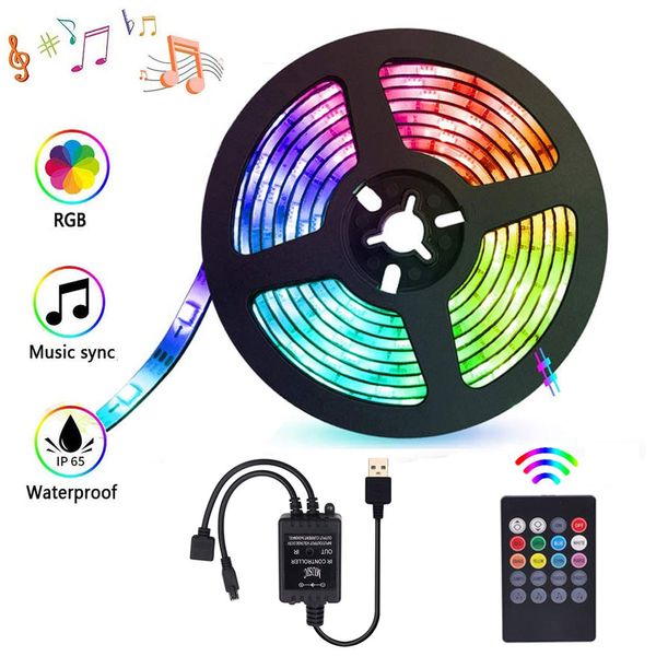 

led strip lights sync to music, usb color change tape light strips for hdtv, dimmable 5050 30 led/m with remote control, rgb tv backlight