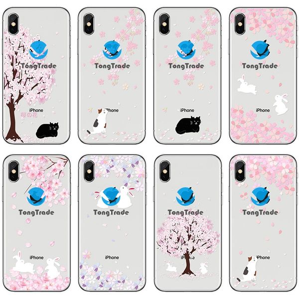 

[tongtrade] soft silicone tpu case for apple iphone 11 pro max xs 8sp 7sp 6sp xiaomi 10 9 cherry blossom cat dog peony painted cover case