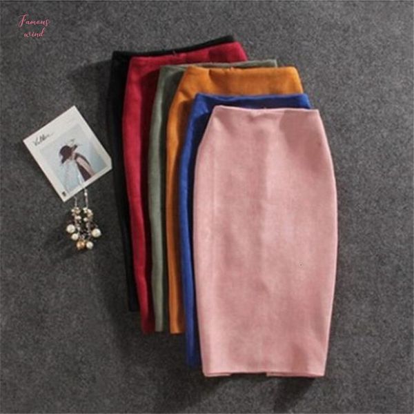 

ladies skirt 2019 new deer velvet bag hip slim solid color long skirt open pencil skirt large size s 5xl, Black