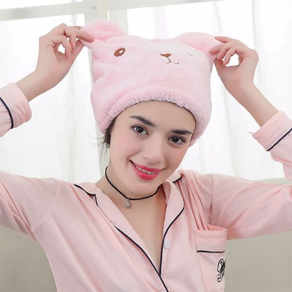 

microfiber solid quickly dry hair hat hair turban women girls ladies cap bathing drying towel head wrap hat cat ears pattern