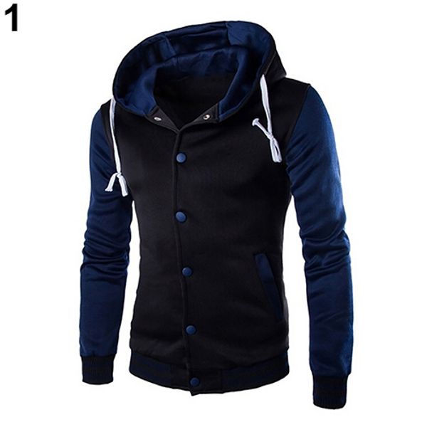 

men hooded color block slim fit baseball jacket casual coat outwear men's jackets, Black;brown