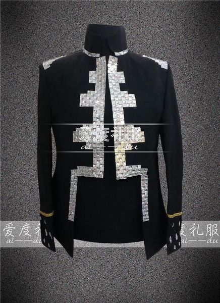 

s-5xl 2017 новая мужская одежда мода тонкий dj личность сверкающий бриллиант костюм куртка ds плюс размер сценические костюмы певца, White;black