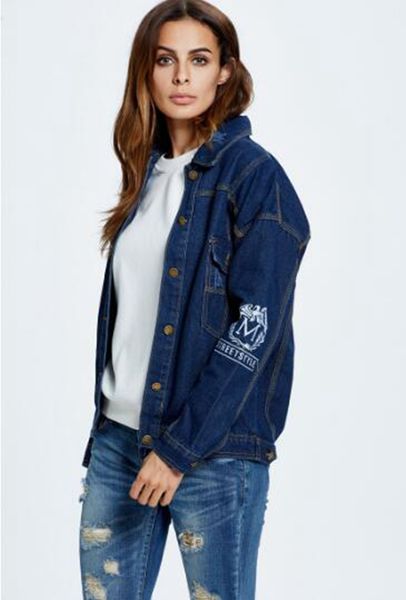 

women's winter boutique korean version of europe and the united states new fashion casual trend personality slim print denim jacket / s, Black;brown