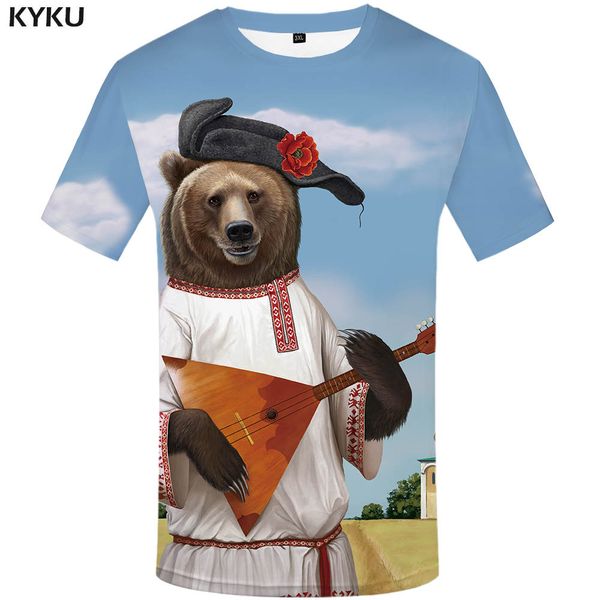 

kyku brand russian bear t shirt music t-shirt chinese printed mens tee shirts clothing china t shirt men funny shirts 3d tee, White;black