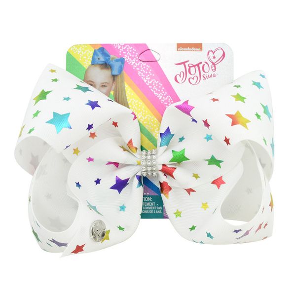 

8" jojo siwa bows kids colorful stars handmade ribbon bowknot sequin hair clip fashion hair accessories for girls hairgrips, Slivery;white