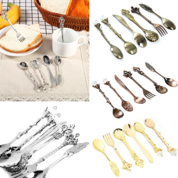 

6pcs / комплект класса люкс royal golden vintage flatware посуда столовая кухня посуда столовые приборы нож вилка ложка столовая посуда набо