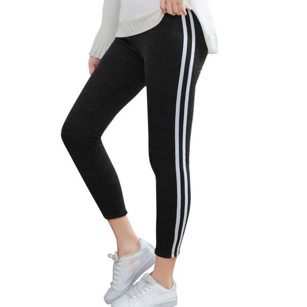 

ladies' stripe printing elastic force exercise fitness running pants autumn winter high waist large size women leggings jeggings, Black