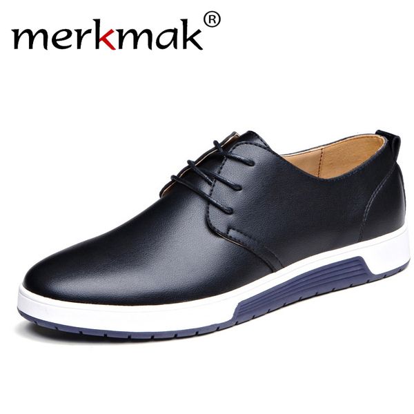 

merkmak brand 2020 men shoes casual leather fashion trendy black blue brown sneakers outdoor male men's flat shoes 37-48