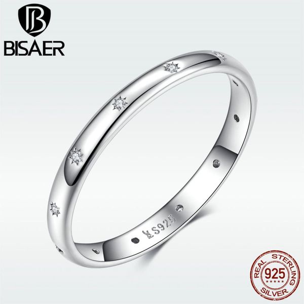

bisaer simple finger ring authentic 925 sterling silver wedding statement silver ring for women love jewelry engagement hsr546, Slivery;golden