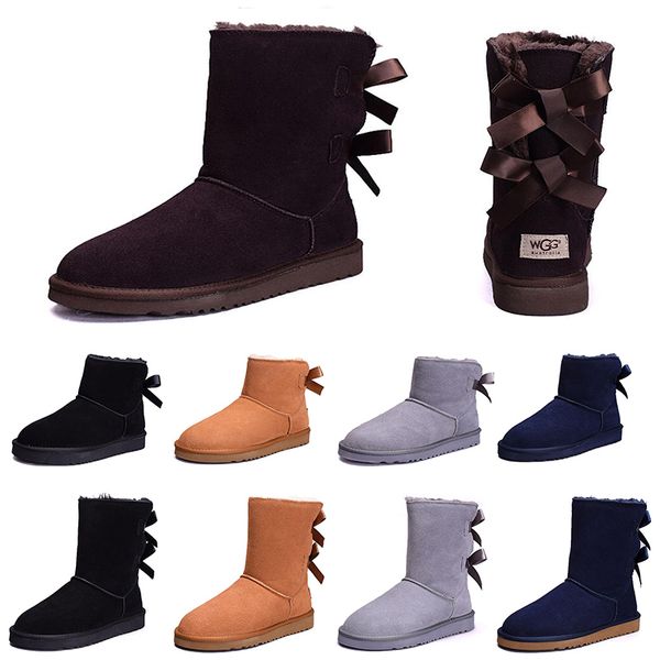 

Wholesale Women Winter Snow Boots Fashion Australia Classic Half Short bow boots Ankle Knee Bowknot girl lady Pink Red Grey Boot 36-41