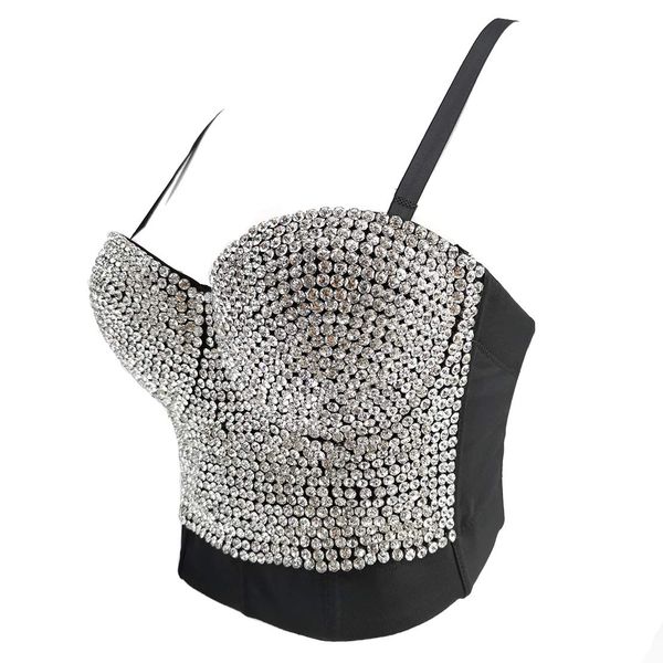 

rhinestone women black bustier sleeveless vest party rave club outfits, White