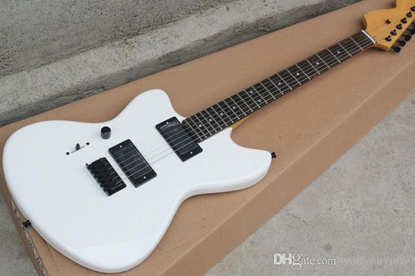 

wholesale left-handed white electric guitar with rosewood fingerboard, black hardware, p90 pickups, offering customized services